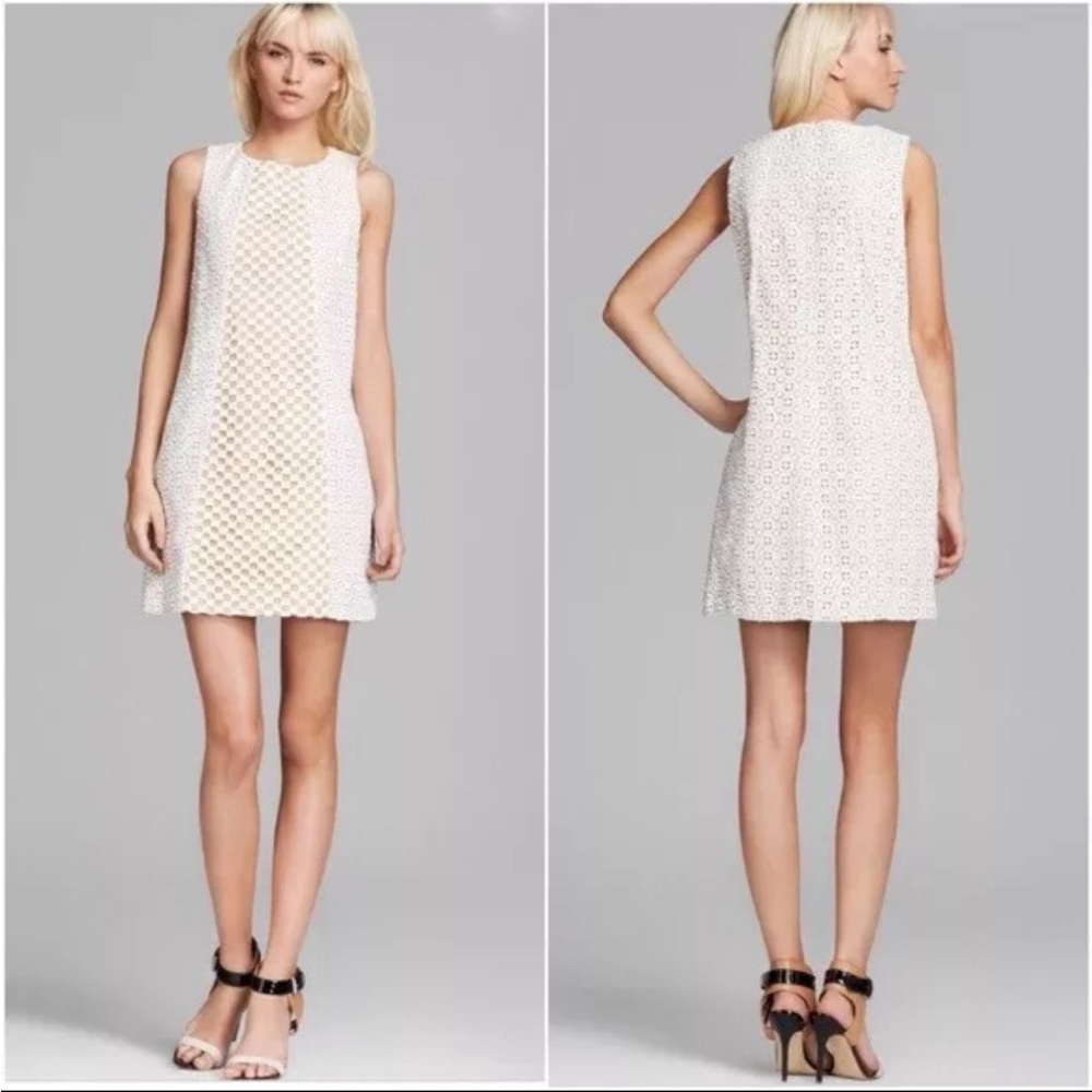 NWT Tibi Sonoran Sleeveless Eyelet Shift Dress, Ivory, Crochet, Size 10 - Picture 3 of 10